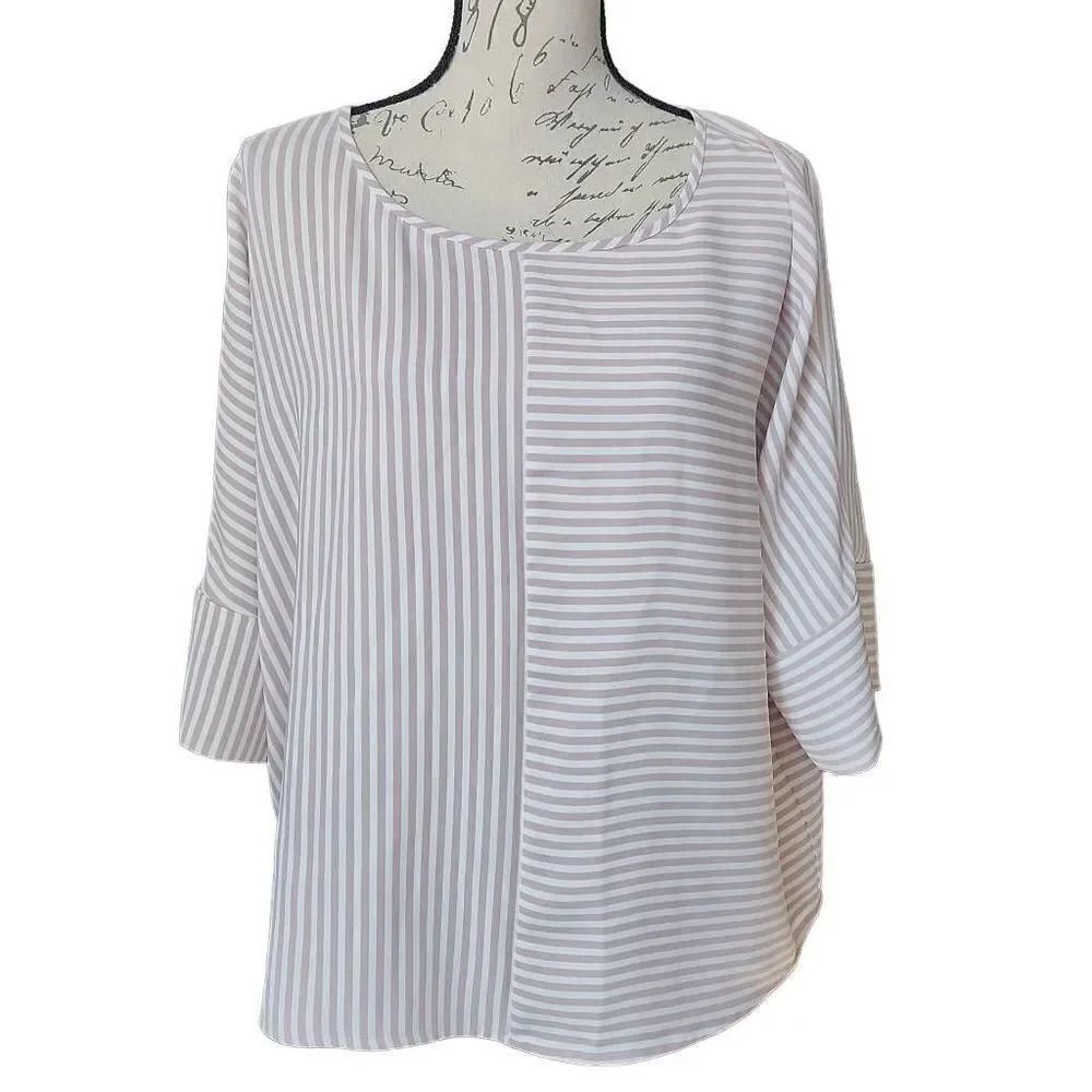 Express Women's Size Large White Pink Striped Blouse